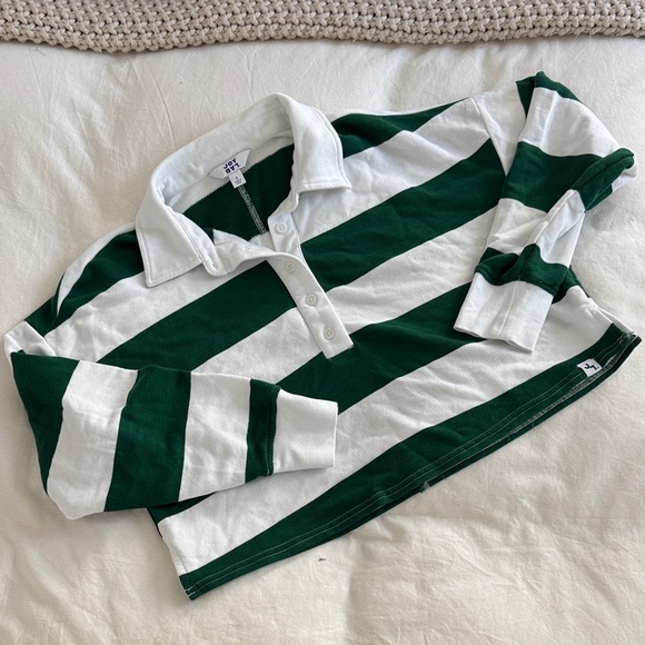 JoyLab Tops - JoyLab Green and White Striped Crop Top
